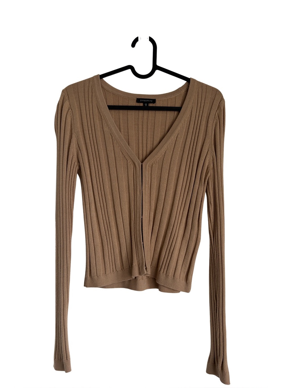 Dynamite Ribbed V-Neck Cardigan Brown Small